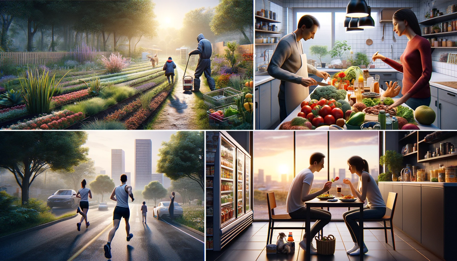 Photorealistic collage, showing different scenes from daily life, each capturing a unique aspect of everyday activities
